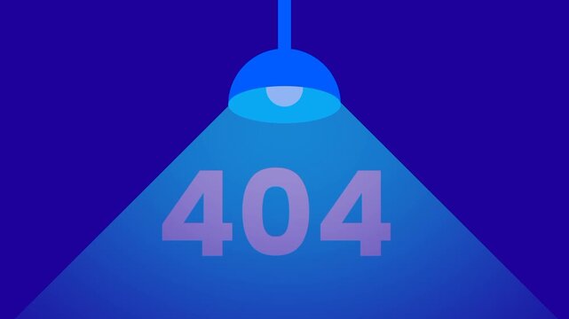 A ceiling lamp illuminates the 404 error number in a blue-toned scene, suggesting a spotlight on missing or hidden webpage information