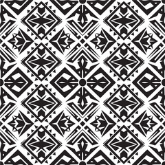 Geometric Tribal Seamless Black and White Vector Pattern