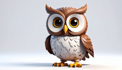 Obraz premium Cartoonish owl 3D icon cute playful bird illustration isolated on clean white background perfect for apps logos graphics decor