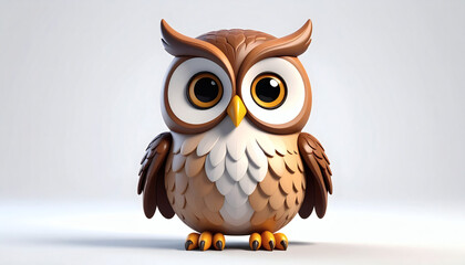 Cartoonish owl 3D icon cute playful bird illustration isolated on clean white background perfect for apps logos graphics decor