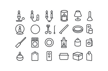 Obraz premium vector outline icons Candles (Accessories) candle holder wall sconce table sconce floor stand glass shade metal shade mirror plate felt pad wick trimmer wick dipper snuffer cone lighter.