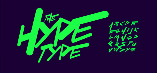 Graffiti Punk Alphabet, Bold Marker Handdrawn Font, Urban Rebellious Bounce Typeface for Skate Logo, Teenage Hype Headline, Freestyle Type Hiphop Typography, Trendy Typographic Design. Vector Typeset. © artyway