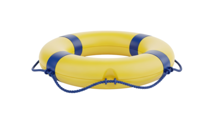 Isolated yellow ring buoy for water safety in ocean rescue and drowning prevention support