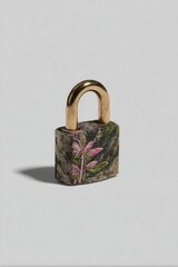 Small, square padlock with floral design