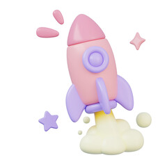 3d pink rocket blasts off