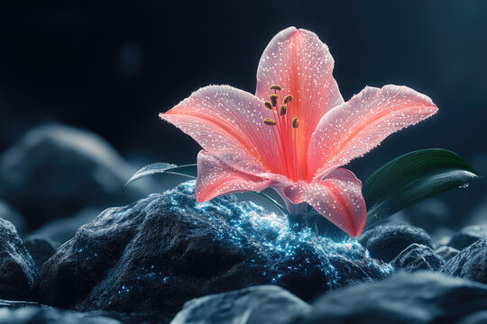 Abstract Floral Design of Stargazer Lily Emerging from Square - Powered by Adobe