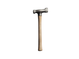 Vintage sledge hammer with a wooden handle isolated on transparent background, a tool used for heavy hammering and demolition work, showing signs of age and wear