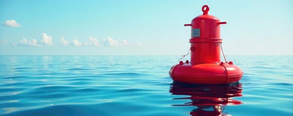 Vibrant red buoy bobbing gently on a calm ocean surface, sunlight reflecting off its polished surface  A tranquil scene of nature's beauty and nautical markers , buoy, nautical