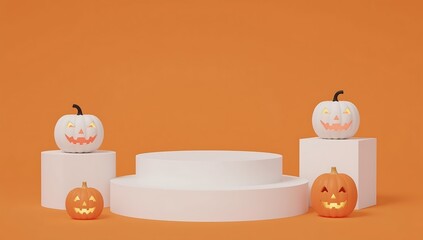 Halloween product display mockup with jack-o'-lanterns