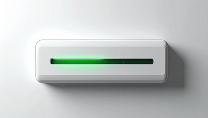 White rectangular button with a glowing green progress bar