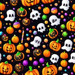 Colorful Halloween icons on black background