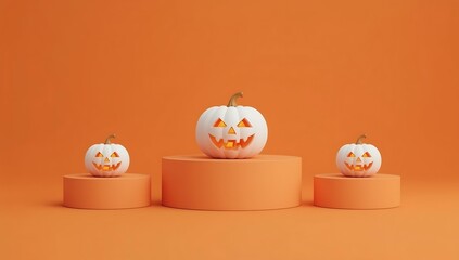 Halloween Pumpkins on Orange Pedestals
