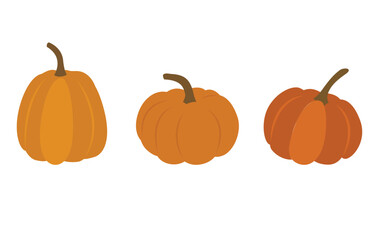 Set of three simple autumn pumpkins in flat style isolated on white background