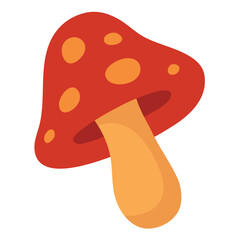 cute cartoon fly agaric mushroom with red cap and yellow spots for fairy tale theme