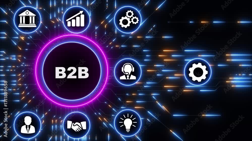 Poster business button b2b lock on virtual digital electronic user interface. circuit board with technology