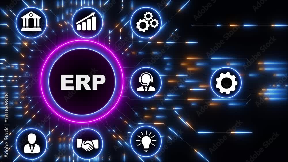Poster sap system software automation - enterprise resource planning (erp) technology construction concept.