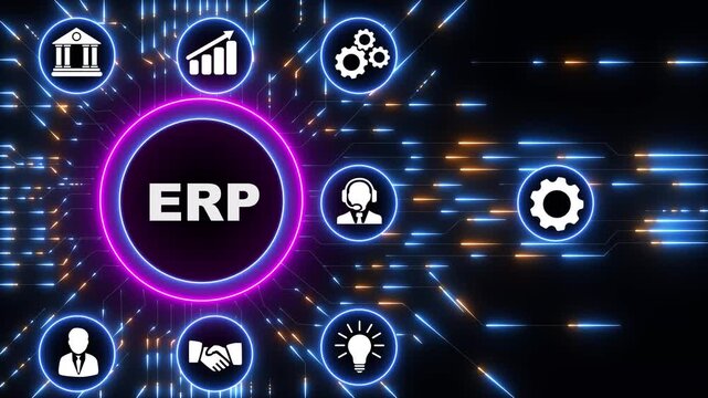 SAP System Software Automation - Enterprise Resource Planning (ERP) technology construction concept.Circuit board with Technology background