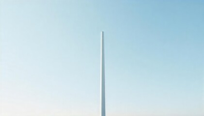 A single, pristine white pole stands tall against a clear sky, its smooth surface reflecting light  Perfect for minimalist, architectural, or clean design concepts ,  monochrome,  shadowless