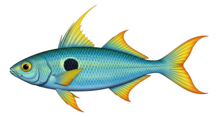 Isolated blue fish with yellow fins swimming, marine life, aquatic animal, creature