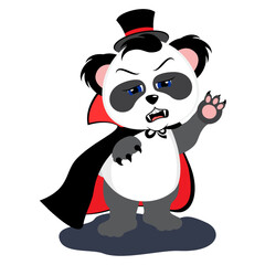 Cartoon panda vampire. Vector icon illustration. Costume character. Kids design for Halloween.