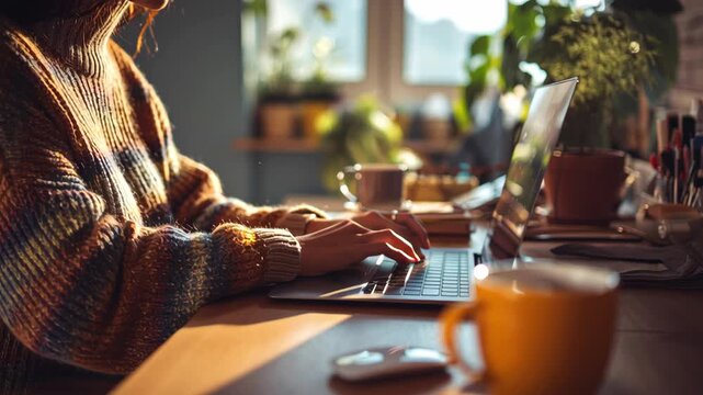 Remote work setup at a home office with a laptop