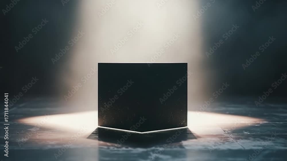 Poster a simple black object sits on top of a table, providing a minimalist backdrop for various uses