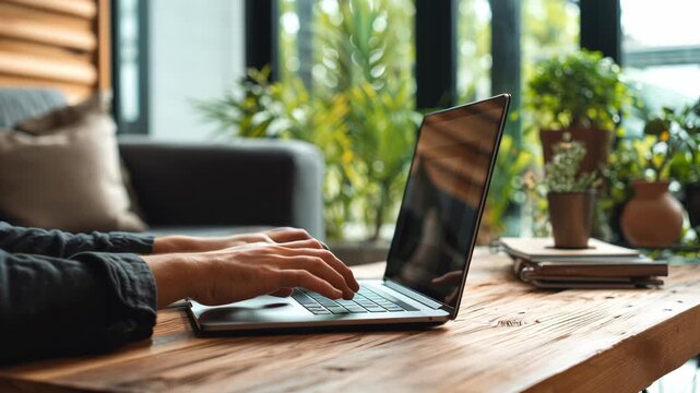 Working from home on a laptop in a cozy office space
