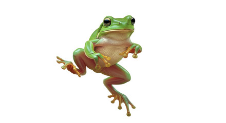 Isolated Frog Leaping Posing Side View, Green Tree Frog, Amphibian, Exotic, Tropical Animal