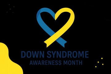 Down syndrome awareness month celebration with heart symbol and yellow ribbon