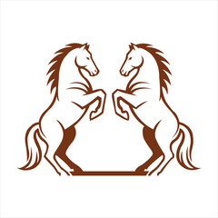 Two Brown Horses Rearing Up on White Background Keywords: horses, rearing, standing, brown, outline, silhouette, animal, equine, mammal, powerful, strong, majestic, wild, freedom