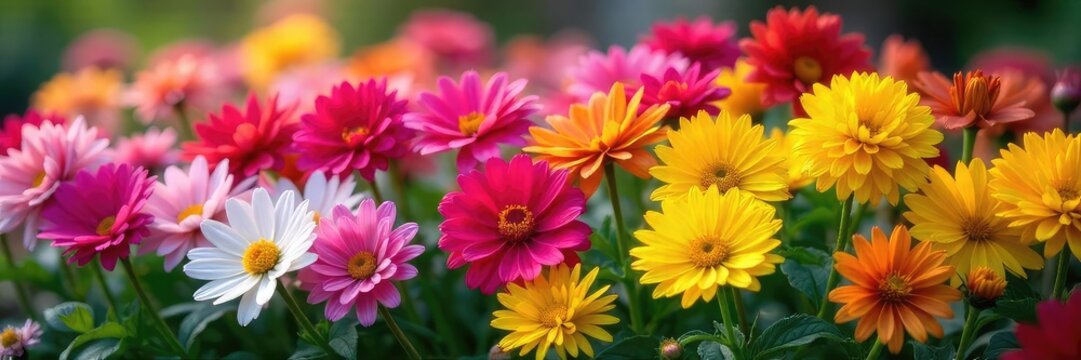 Vibrant assortment of colorful bedding plants in full bloom, ready to add a burst of color to any garden or patio Perfect for spring and summer planting , cosmos, summer flowers, landscaping - Powered by Adobe