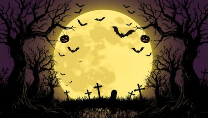 Halloween Night Spooky Forest Full Moon