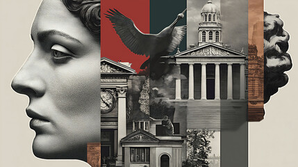 Collage of banking and finance symbols