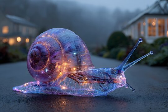 Neon snail glowing in magical forest high resolution picture