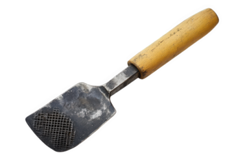 Antique rasp tool isolated on transparent background a closeup showcases a vintage rasp tool, highlighting its textured surface and wooden handle, evoking a sense of craftsmanship