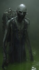 Fototapeta premium creature emerges from green murky water