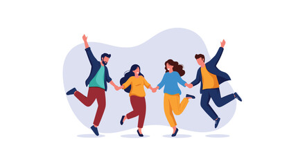 Obraz premium A group of diverse people are happily jumping together.
