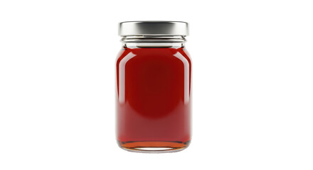 Isolated jar of red fruit preserves, jelly or jam, ready for sale, preparation or pantry stock