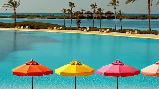 Resort pool equipment with vibrant style colors