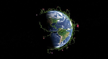 Earth enveloped by vines and flowers