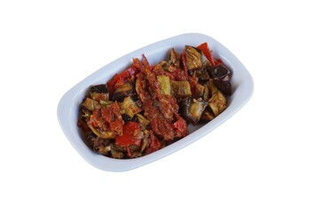 Turkish Saksuka Meze on Plate Isolated on White Background