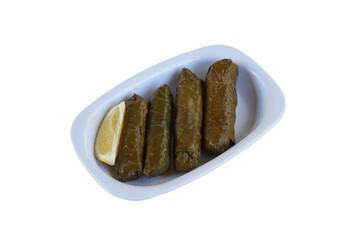 Stuffed Grape Leaves on Meze Plate Isolated on White Background