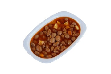 Turkish Barbunya Pilaki (Stewed Borlotti Beans) Isolated on White Background