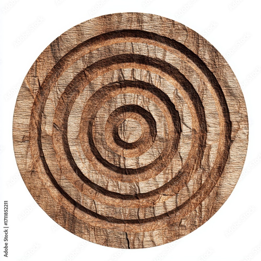 Poster circular wooden carving with concentric rings rustic texture design element