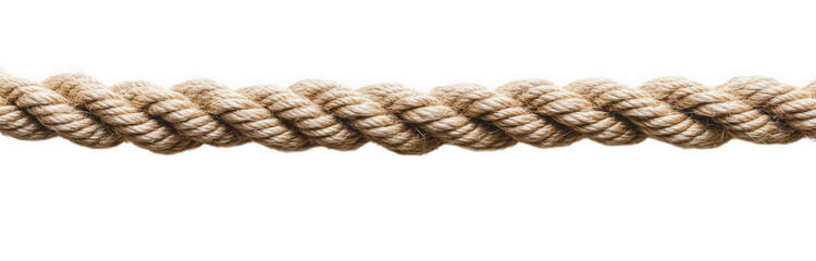 A detailed shot of a twisted beige rope isolated on transparent background, highlighting its intricate pattern and natural fibers, ideal for nautical or rustic designs