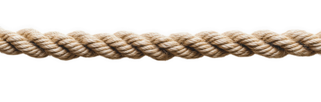 A detailed shot of a twisted beige rope isolated on transparent background, highlighting its intricate pattern and natural fibers, ideal for nautical or rustic designs