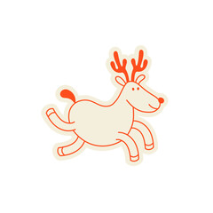 Vector illustration in simple hand drawn style, in trendy playful whimsical quirky style, for Christmas and New Year prints, cards, banners, with funny and friendly mascot and character, deer