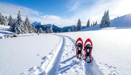 Winter snowshoes on a snowy path