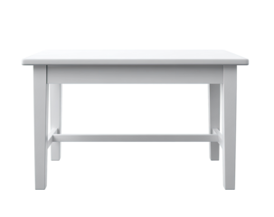 A simple, rectangular, white table with plain, blocky legs
