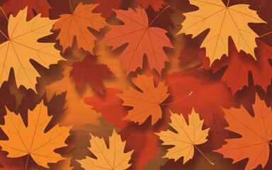 Fototapeta premium Autumn leaves in shades of orange and brown create a warm seasonal backdrop
